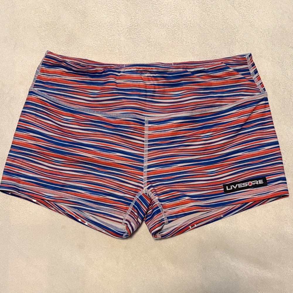 LIVESORE Women's Athletic Shorts - Red and Blue Stripes